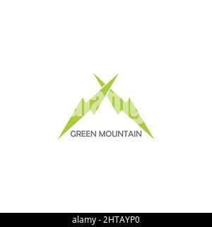 verde montagna negativo spazio semplice geometrico logo vettore Illustrazione Vettoriale