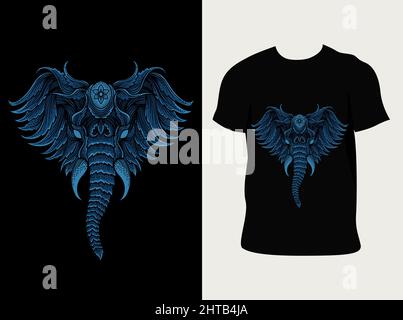 illustrazione vettore testa elefante con incisione ornamento stile Illustrazione Vettoriale