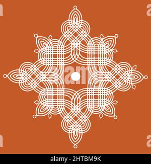 Disegno di Mandala o Rangoli bianco contorno modificabile illustrazione in rosso scuro sfondo Foto Stock