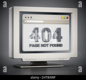 Monitor retro con pagina 404 non trovato codice di errore di connessione sulla pagina web. 3D illustrazione. Foto Stock