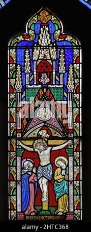 Vetrata di Frederick Preedy raffigurante xx. St Lawrence Church, Stretton Grandison, Herefordshire Foto Stock