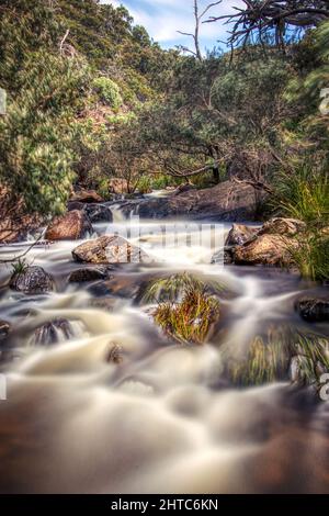 Fiume che scorre attraverso le rocce nel Werribee Gorge state Park, Victoria, Australia Foto Stock