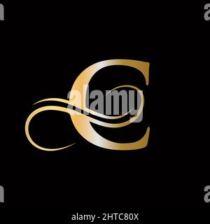 C Letter Initial Luxurious Logo Template. C Logo Golden Concept. Logo C Letter con colore Golden Luxury e design a monogramma Illustrazione Vettoriale