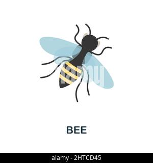 Icona ape piatta. Segno colorato della collezione di animali da fattoria. Flat Bee icona segno per il web design, infografica e più. Illustrazione Vettoriale