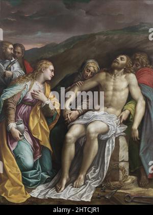 Lamento sul Cristo morto con i Santi Bartolomeo e Paolo, c.. 1570. Trovato nella Collezione della Pinacoteca Tosio Martinengo di Brescia. Foto Stock