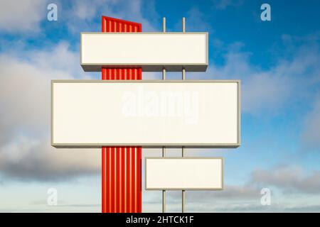 3D illustrazione di cartelli stradali vuoti contro il cielo nuvoloso Foto Stock