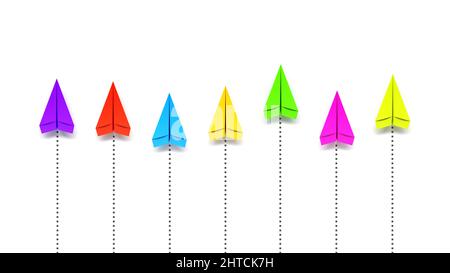 3D rappresentazione di una fila di piani di carta colorati concorrenti Foto Stock