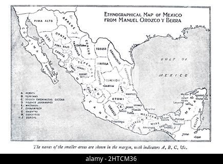 Mappa etnografica del Messico dal libro " Miti e leggende Messico e Perù " di Lewis Spence, Editore Boston : David D. Nickerson 1913 Foto Stock