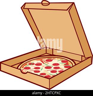 Illustrazione vettoriale pizza su cartone (scatola) Illustrazione Vettoriale