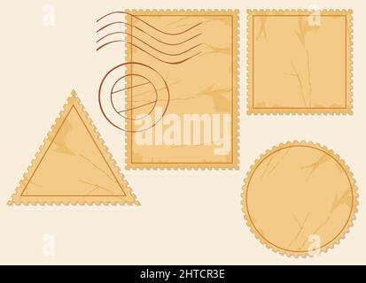 Set di illustrazioni vettoriali di vecchi timbri postali vuoti Illustrazione Vettoriale
