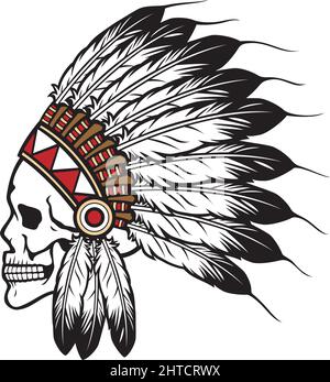 Illustrazione vettoriale del capo cranio indiano nativo americano Illustrazione Vettoriale