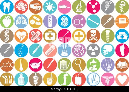 Icone mediche grande collezione di colori illustrazione vettoriale Illustrazione Vettoriale