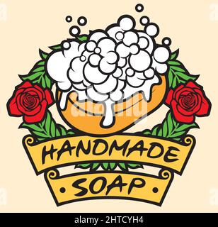 Illustrazione vettoriale dell'etichetta di sapone fatta a mano naturale Illustrazione Vettoriale