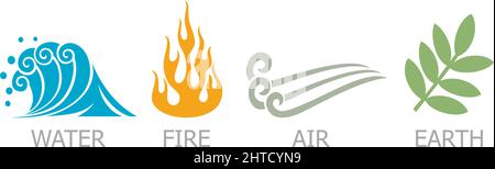 Simboli di quattro elementi - acqua, fuoco, aria e terra Illustrazione Vettoriale