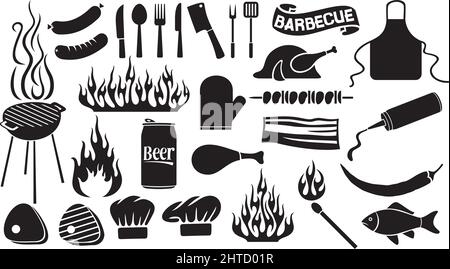 Le icone del barbecue e del cibo impostano un'illustrazione vettoriale Illustrazione Vettoriale