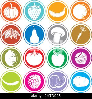 Icone frutta e verdura pulsanti Imposta illustrazione vettoriale Illustrazione Vettoriale