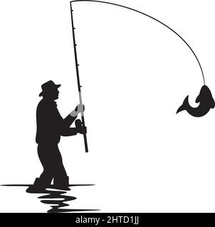 Fisherman catturato un pesce silhouette vettoriale illustrazione Illustrazione Vettoriale