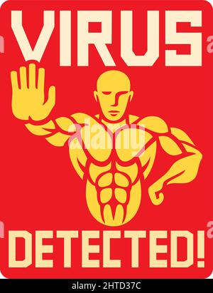 Icona del vettore rilevato dal virus (segnale di arresto gesturante dell'uomo forte) Illustrazione Vettoriale