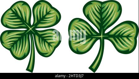 Trifoglio con albero e illustrazione vettoriale di quattro foglie Illustrazione Vettoriale