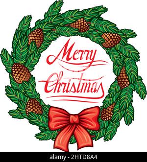 Corona di Natale con illustrazione vettoriale di rami sempreverdi Illustrazione Vettoriale