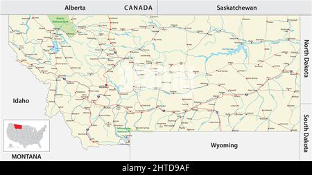 Mappa stradale dello stato americano del Montana Illustrazione Vettoriale