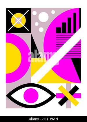 Poster in stile Bauhaus dalle forme geometriche. Sfondo con cerchio, triangolo, quadrato. Design retrò svizzero. Poster a parete Illustrazione Vettoriale