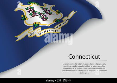 La bandiera delle onde del Connecticut è uno stato degli Stati Uniti. Modello vettoriale banner o nastro Illustrazione Vettoriale
