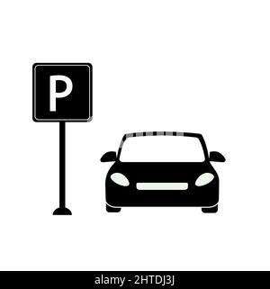 Icona di parcheggio su sfondo bianco. Icone vettoriali in stile nero di alta qualità Illustrazione Vettoriale