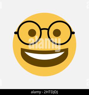 Emoji ridente con icona vettoriale a forma di occhiali rotondi Illustrazione Vettoriale