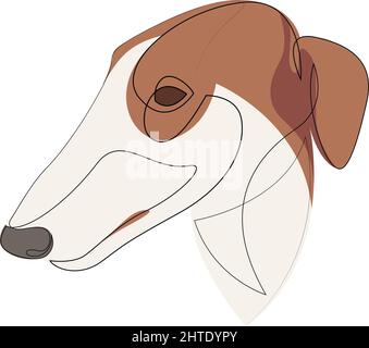Linea continua Borzoi. Linea singola stile minimal Greyhound vettore illustrazione. Ritratto astratto dell'animale domestico. Illustrazione Vettoriale