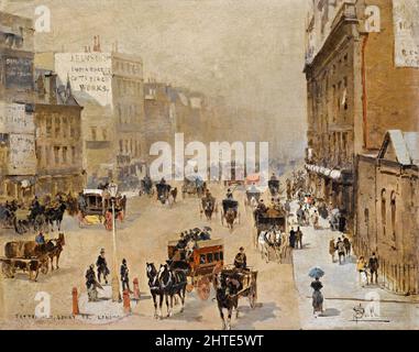 Londra vittoriana: Tottenham Court Road, Londra, fine 19th secolo dipinto di scena su pannelli di strada di Paolo Sala, prima del 1899 Foto Stock