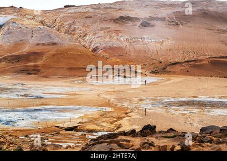 Paesaggio naturale di Namafjall zona geotermica vicino al lago Myvatn nel nord dell'Islanda in estate giorno di sole. Foto Stock