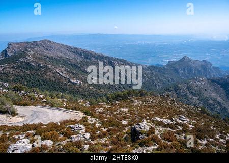 Mirador del Mont Caro, punto panoramico di Mont Caro, Baix Ebre, Tarragona, Catalogna, Spagna. Foto Stock