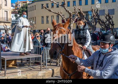 Sfilata del giorno di Sant Antoni, Sant Feliu de Codines, Catalogna, Spagna. Foto Stock