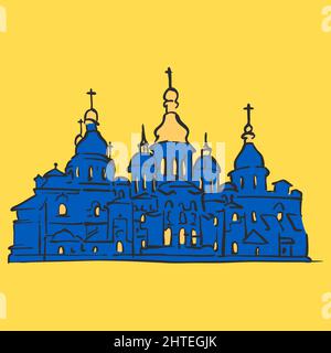 Cattedrale di Santa Sofia, Kyiv. Icona vettoriale per concetti di stampa e web in colori ucraini. Simbolo libertà, icona, pulsante.-SupplementalCategories+=immagini Illustrazione Vettoriale