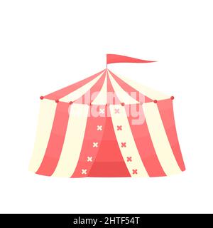 Tenda Circus in cartoon vettore Illustrazione. Design carino per qualsiasi web design isolato su sfondo bianco. Illustrazione Vettoriale