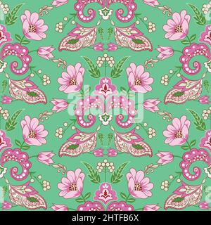 Vintage folk floreale senza cuciture design per tessuto, stoffa design, copertine, produzione, sfondi, stampa, confezione regalo e moda. Illustrazione Vettoriale