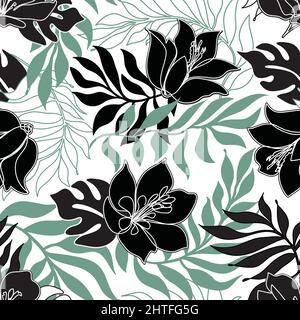 Motivo floreale senza cuciture. Fiori con foglie di tessuto ornamentale. Fiorire natura estate giardino textured sfondo Illustrazione Vettoriale
