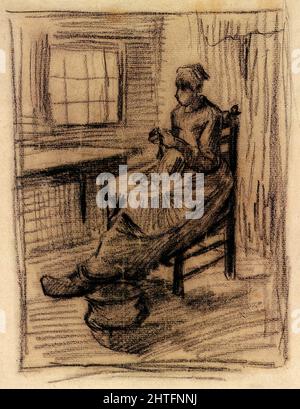 Vincent Van Gogh - interno con Peasant Donna Peeling patate 1885 Foto Stock