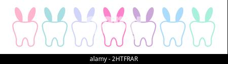 Coniglio pasquale denti dentaria icona set isolato su sfondo bianco. Illustrazione Vettoriale