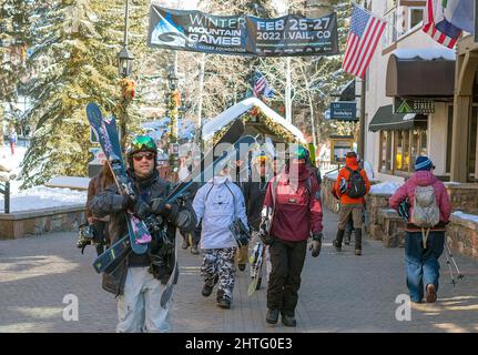27 febbraio 2022: La Vail Valley Foundation e il Vail Mountain Resorts ospitano i Winter Mountain Games e i Campionati nazionali DI SKIMO degli Stati Uniti, Vail, Colorado. Foto Stock