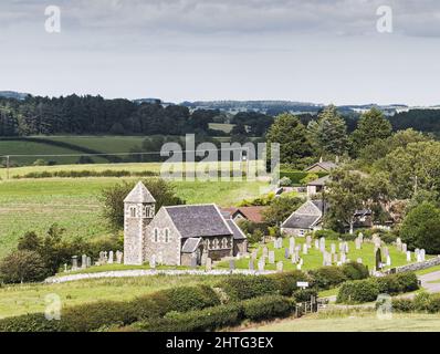 Un bellissimo paesaggio con la chiesa di St Paul a Branxton, Northumberland, Regno Unito Foto Stock