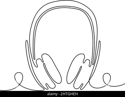 Cuffie in un disegno a linea continua, illustrazione vettoriale Illustrazione Vettoriale