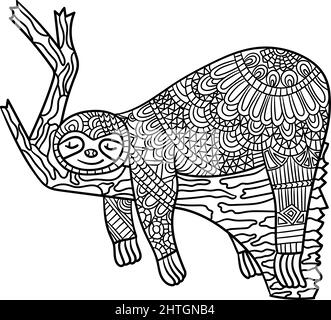 Sloth dormiente su Una filiale Mandala coloring Pages Illustrazione Vettoriale