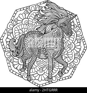 Unciorn Mandala Coloring Pages per Adulti Illustrazione Vettoriale