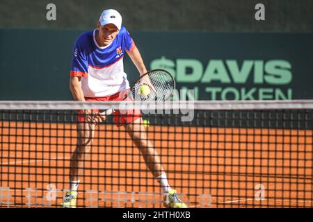 Coppa Davis (Buenos Aires): Vit Kopriva (Repubblica Ceca) durante le prove, prima della serie dei qualificatori contro l'Argentina Foto Stock