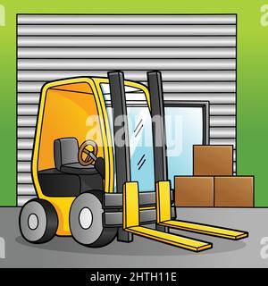 Carrello elevatore Cartoon veicolo colorato Illustrazione Illustrazione Vettoriale