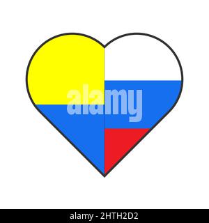 Bandiera Ucraina e Federazione russa insieme nel cuore. Nessun simbolo di guerra. Illustrazione della pace vettoriale. Immagine stock grafica Illustrazione Vettoriale