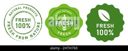 set di sigilli greenround marcature fresche al 100% Illustrazione Vettoriale