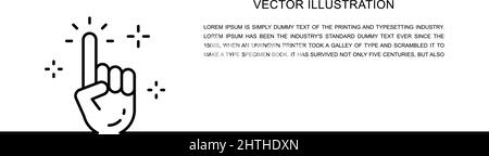 Indice vettoriale, mano pulita, cursore, fare clic sull'icona di una riga. Linea continua Illustrazione Vettoriale